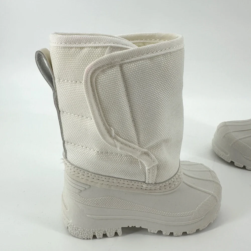 Polo Ralph Lauren Kids White Canvas Rubber Duck Snow Boots Fleece Lined Size 5